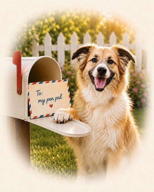 A happy dog waiting at the mailbox